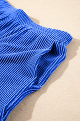 Sky Blue Corded Collared Half Zip Tank Top Two Piece Shorts Set Short Sets JT's Designer Fashion
