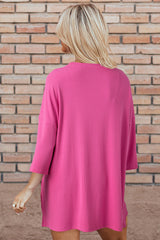Rose Red Solid Color Loose Tunic Top and Slim Shorts Set Short Sets JT's Designer Fashion
