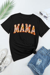 Black Flower Printed Mama Letter Graphic T-shirt Graphic Tees JT's Designer Fashion