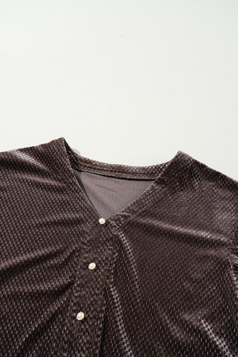 Dark Brown Textured Velvet V Neck Shift Dress Mini Dresses JT's Designer Fashion