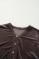 Dark Brown Textured Velvet V Neck Shift Dress Mini Dresses JT's Designer Fashion
