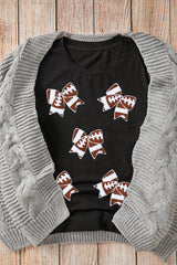 Black Rugby Football Bowknot Pattern Game Day T Shirt Graphic Tees JT's Designer Fashion