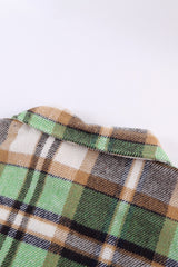 Green Geometric Plaid Print Pocketed Shacket Plaid Shackets JT's Designer Fashion