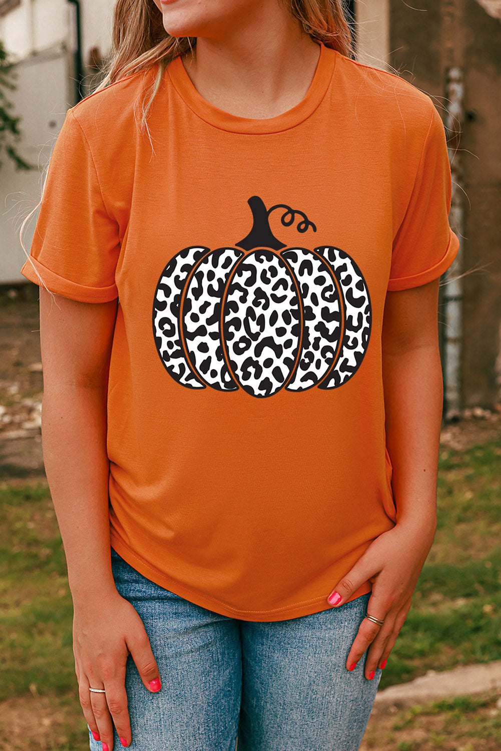 Orange Leopard Pumpkin Graphic Daily Fashion Tee Graphic Tees JT's Designer Fashion