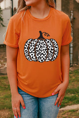 Orange Leopard Pumpkin Graphic Daily Fashion Tee Graphic Tees JT's Designer Fashion