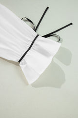White Black Pipping Ribbon Bowtie Collared Ruffled Puff Sleeve Shirt Blouses & Shirts JT's Designer Fashion