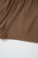 Chestnut Corded Knit Long Sleeve Top and High Waist Shorts Set Short Sets JT's Designer Fashion