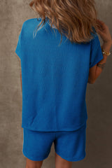 Bluing Solid Textured Crew Neck Short Set Short Sets JT's Designer Fashion