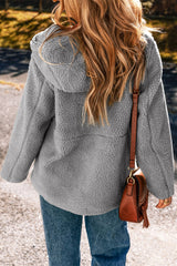 Medium Grey Fleece Zip Up Drawstring Hooded Pocketed Jacket Jackets JT's Designer Fashion