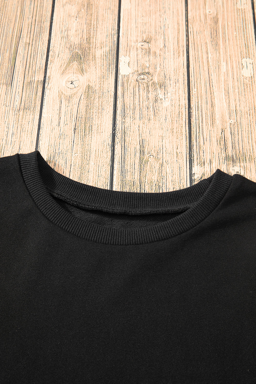 Black Solid O Neck High Low Hem Pullover Sweatshirt Sweatshirts & Hoodies JT's Designer Fashion