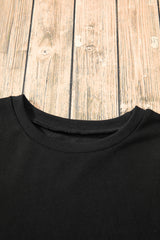 Black Solid O Neck High Low Hem Pullover Sweatshirt Sweatshirts & Hoodies JT's Designer Fashion