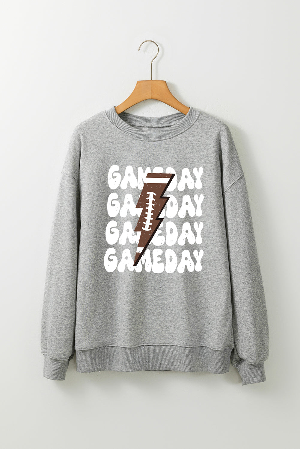 Gray GAME DAY Lightning Rugby Football Print Pullover Sweatshirt Graphic Sweatshirts JT's Designer Fashion