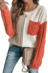 Gold Flame Colorblock Patched Pocket Drop Shoulder Sweater Sweaters JT's Designer Fashion