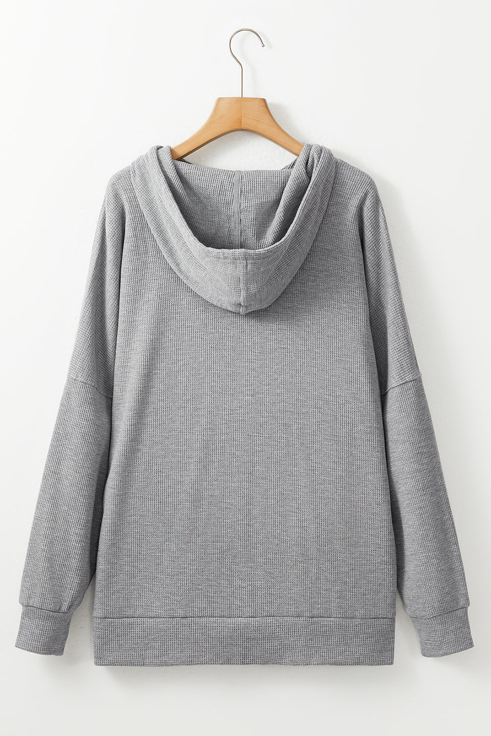 Gray Waffle Knit Fleece Lined High Low Oversized Hoodie Sweatshirts & Hoodies JT's Designer Fashion