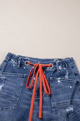 Ashleigh Blue Ripped Splattering Paint Rope Waist Cropped Straight Jeans Jeans JT's Designer Fashion