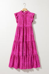 Rose Red Leopard Print Ruffled Trim Tiered Long Dress Maxi Dresses JT's Designer Fashion