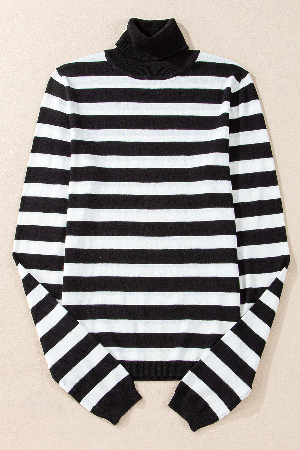 Black Stripe Slim Fit High Neck Knit Sweater Sweaters JT's Designer Fashion