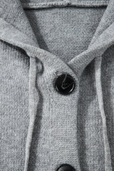 Medium Grey Drawstring Hooded Button Up Drop Shoulder Sweater Cardigan Cardigans JT's Designer Fashion