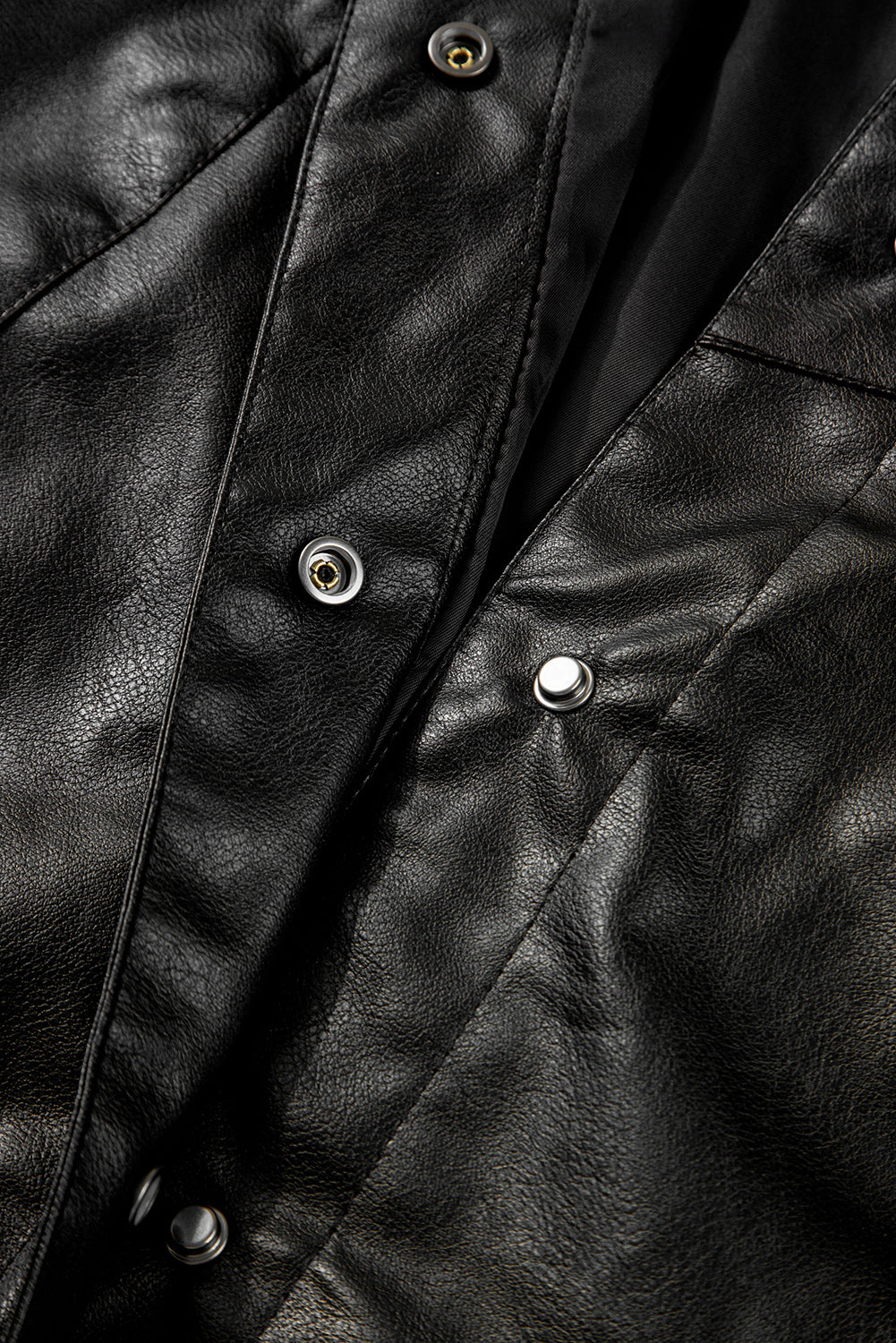 Black Faux Leather Buttoned Front Boxy Jacket Jackets JT's Designer Fashion