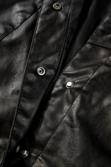 Black Faux Leather Buttoned Front Boxy Jacket Jackets JT's Designer Fashion