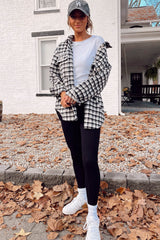 Black Plaid Print Chest Pockets Buttoned Tunic Shacket Plaid Shackets JT's Designer Fashion