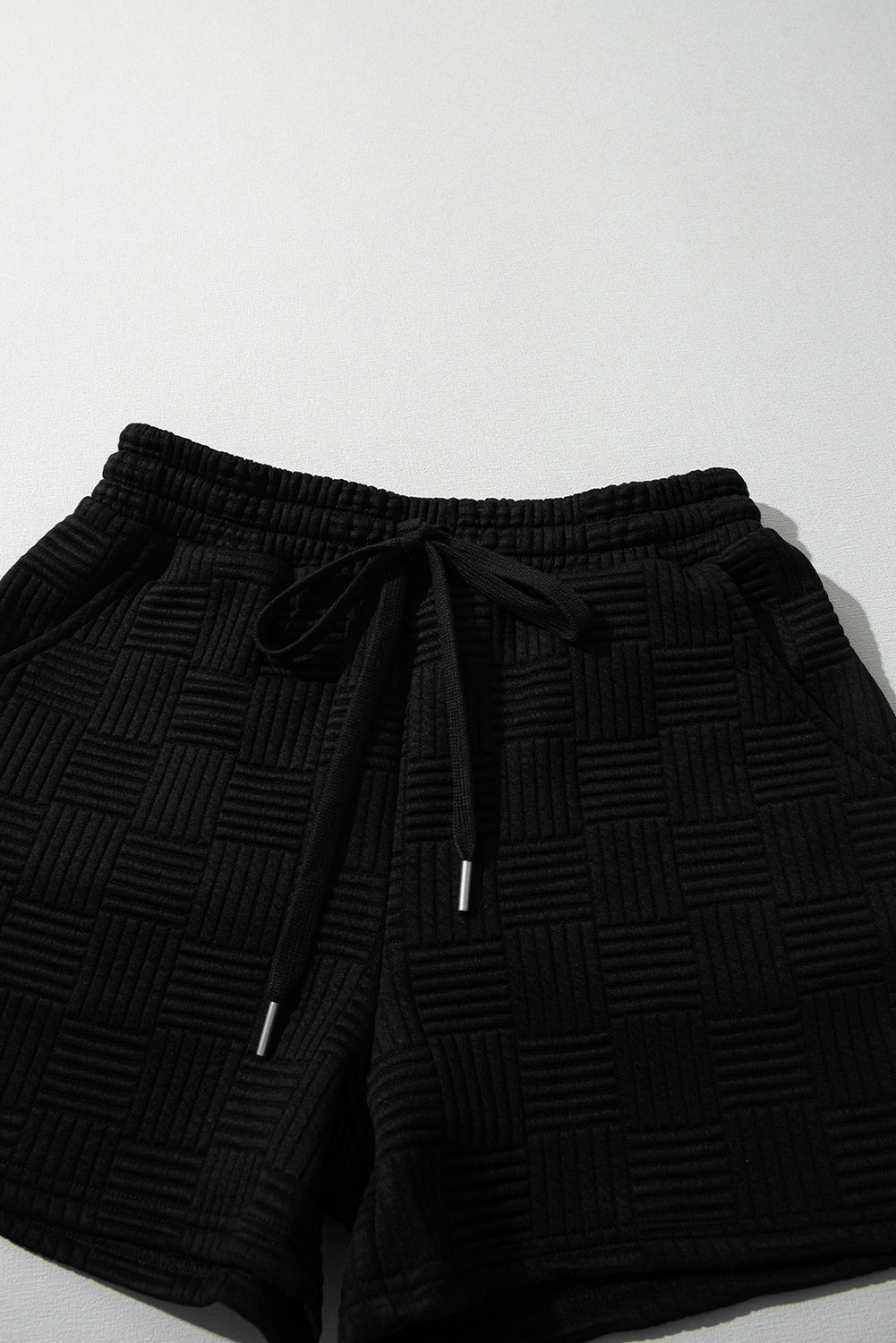 Black Textured Ruffled Sleeve Tee and Drawstring Elastic Waistband Shorts Set Short Sets JT's Designer Fashion