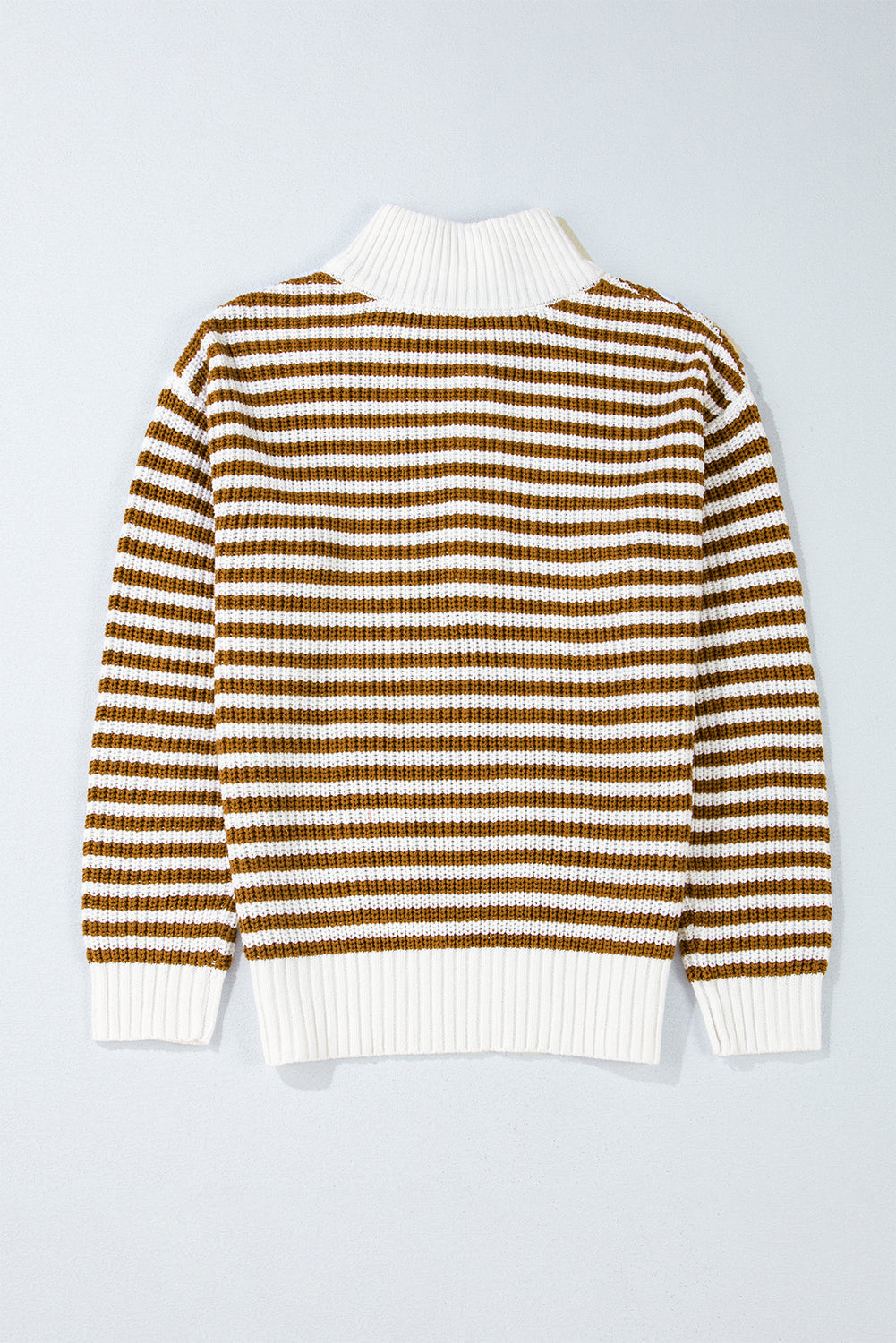 Khaki Stripe Zip up Collar Drop Shoulder Sweater Sweaters JT's Designer Fashion
