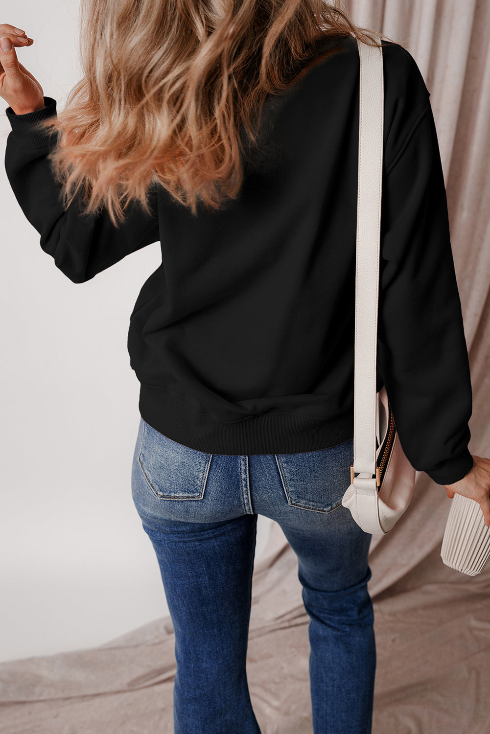 Black SPOOKY Graphic Drop Shoulder Halloween Pullover Sweatshirt Graphic Sweatshirts JT's Designer Fashion