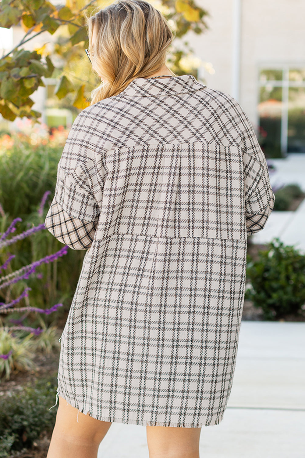 White Stripe Plus Size Plaid Buttoned Raw Hem Tunic Shirt Dress Plus Size Midi Dresses JT's Designer Fashion