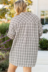 White Stripe Plus Size Plaid Buttoned Raw Hem Tunic Shirt Dress Plus Size Midi Dresses JT's Designer Fashion