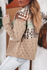Light French Beige Aztec Quilted Patchwork Western Fashion Jacket Jackets JT's Designer Fashion