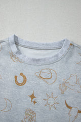 Gray Western Fashion Printed T Shirt Elastic Waist Shorts Set Short Sets JT's Designer Fashion