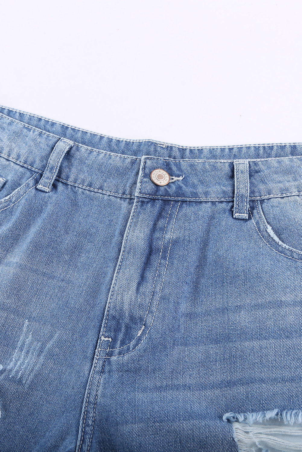 Distressed Ripped Rolled Hem Sky Blue Denim Shorts Denim Shorts JT's Designer Fashion