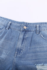 Distressed Ripped Rolled Hem Sky Blue Denim Shorts Denim Shorts JT's Designer Fashion