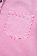 Pink Short Sleeve Double Chest Pocket Denim Shirt Dress Mini Dresses JT's Designer Fashion