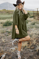 Vineyard Green Corduroy Snap Buttons Empire Waist Bracelet Sleeve Dress Mini Dresses JT's Designer Fashion
