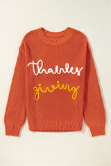 Gold Flame Thanks Giving Letter Graphic Crew Neck Sweater Sweaters JT's Designer Fashion