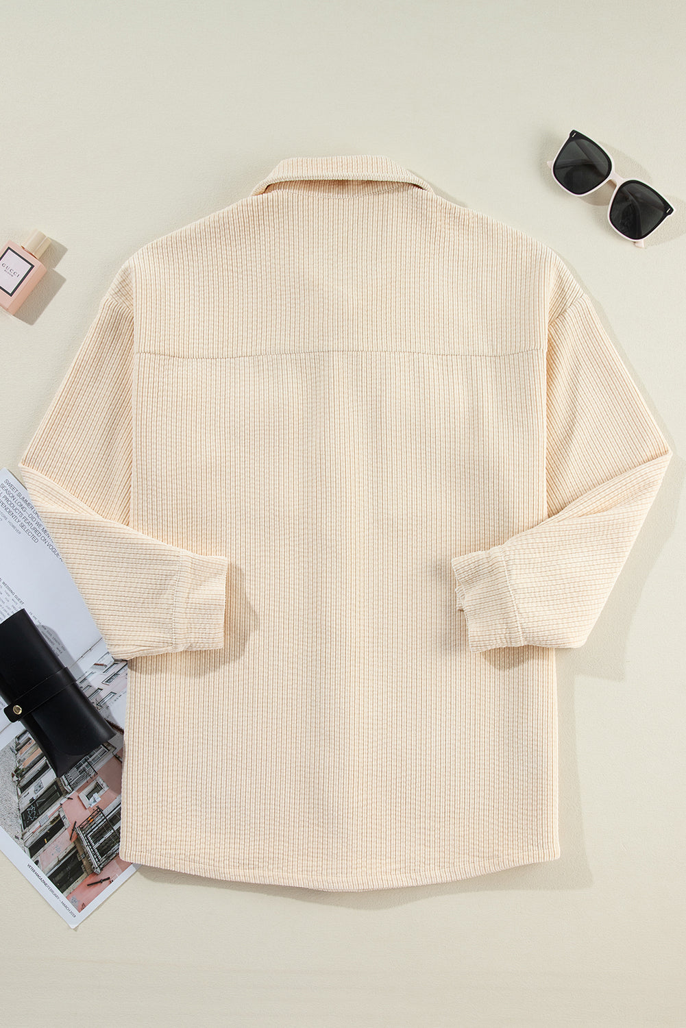 Oatmeal Corduroy Flap Pocket Button Up Shacket Jackets JT's Designer Fashion