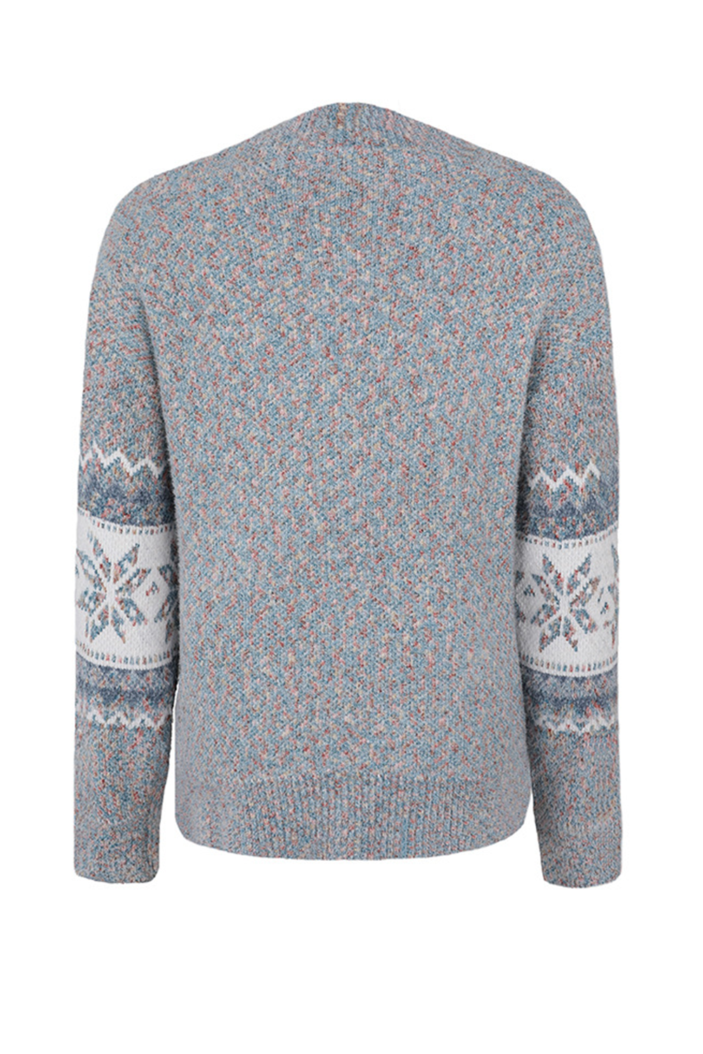 Gray Retro Snowflake Pattern Mock Neck Fuzzy Sweater Sweaters JT's Designer Fashion