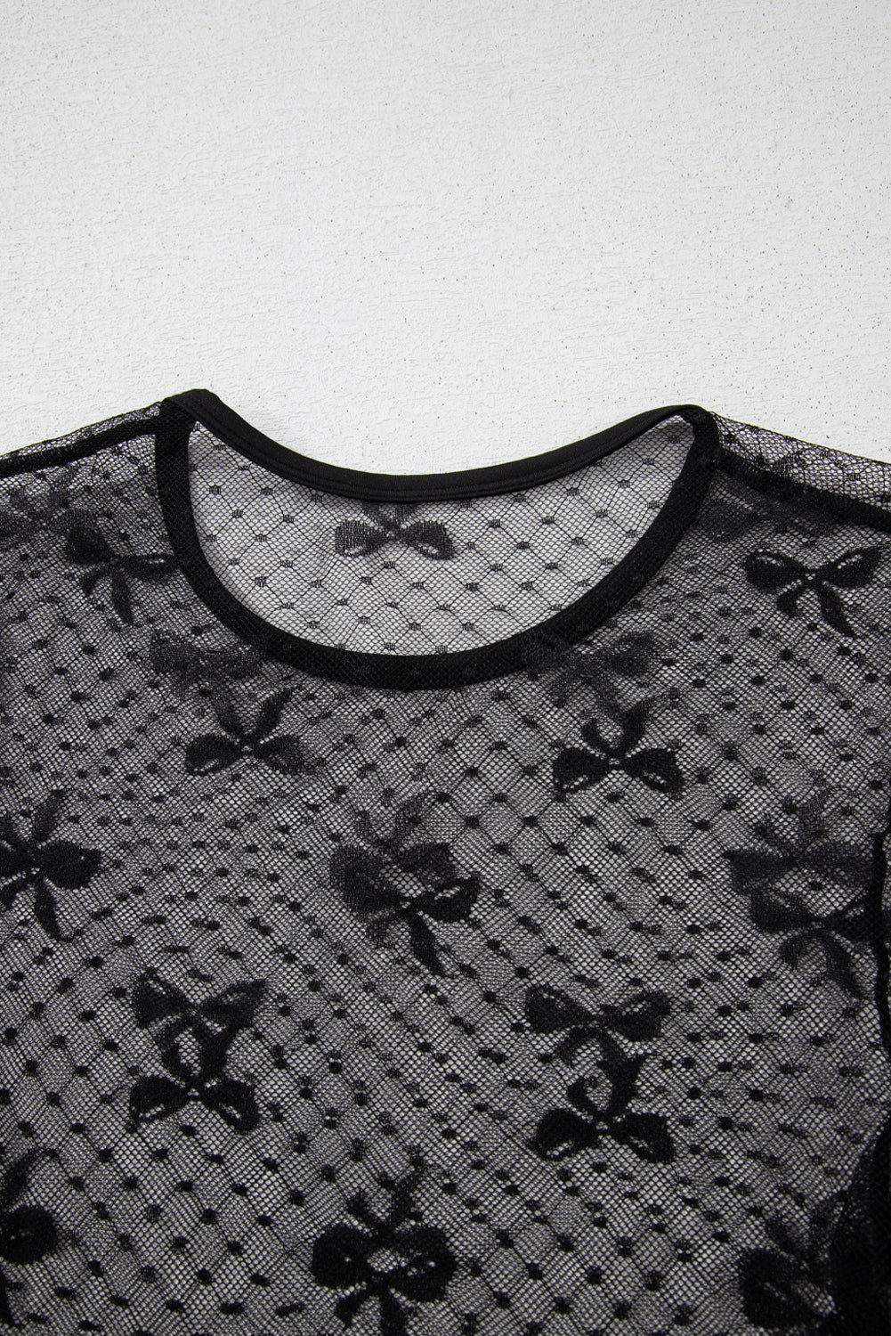 Black Bow Pattern Accent Mesh Long Sleeve Top Long Sleeve Tops JT's Designer Fashion