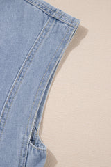 Beau Blue Lapel Neck Cap Sleeve High Waist Denim Babydoll Dress Mini Dresses JT's Designer Fashion