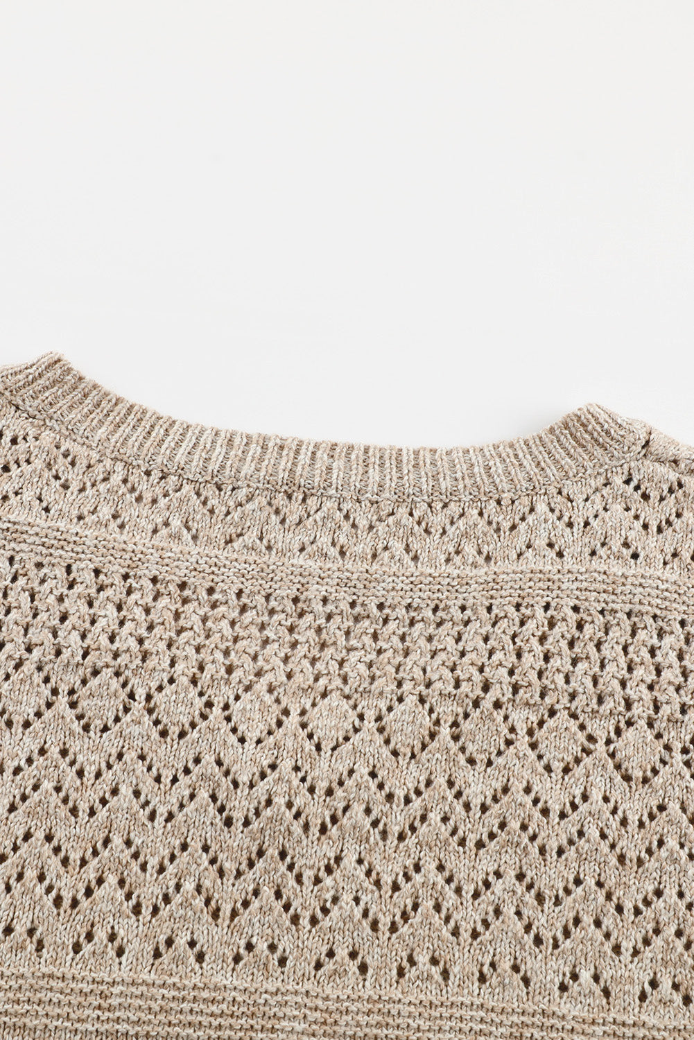 Brown Eyelet Pattern Detail V Neck Drop Shoulder Sweater Sweaters JT's Designer Fashion