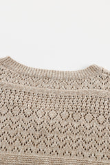 Brown Eyelet Pattern Detail V Neck Drop Shoulder Sweater Sweaters JT's Designer Fashion