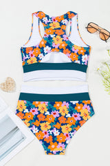 Green Floral Print Racerback Cutout High Waist 2pcs Bikini Bikinis JT's Designer Fashion