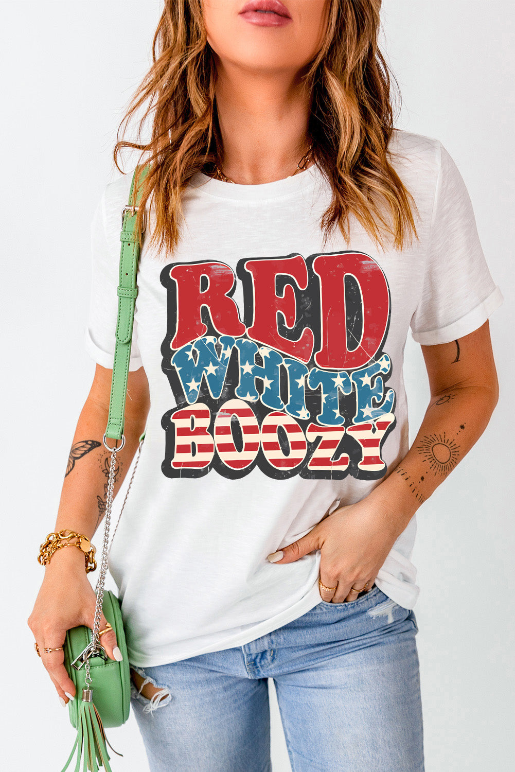 White RED WHITE BOOZY Stars and Stripes Graphic T Shirt Graphic Tees JT's Designer Fashion