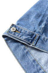 Light Blue Washed Oversize Pocketed Denim Jacket Denim Jackets JT's Designer Fashion