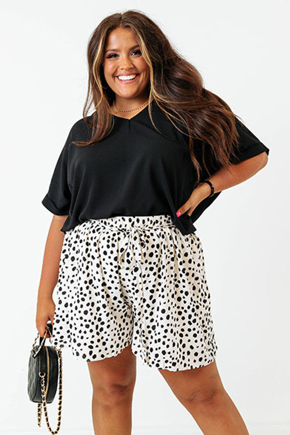 Black Seamed Back High Low Hem V Neck Cuffed Sleeve Plus Size Tee Plus Size Tops & Tees JT's Designer Fashion