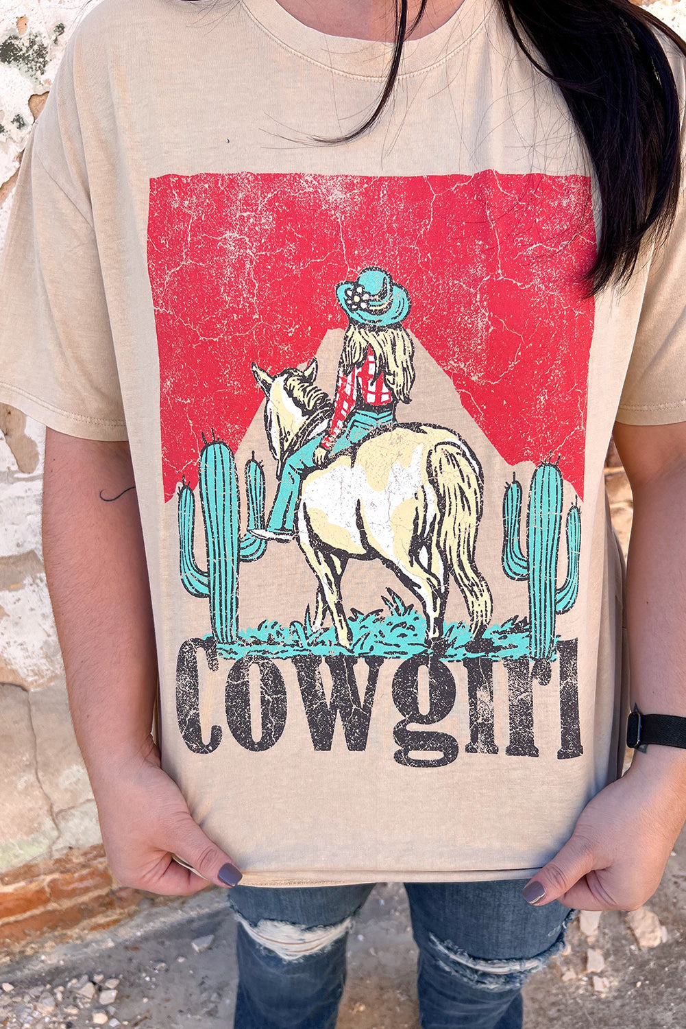 Khaki Cowgirl Rodeo Graphic Western Fashion Tee Graphic Tees JT's Designer Fashion