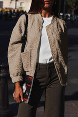 Light French Beige Floral Quilted Jacket Jackets JT's Designer Fashion