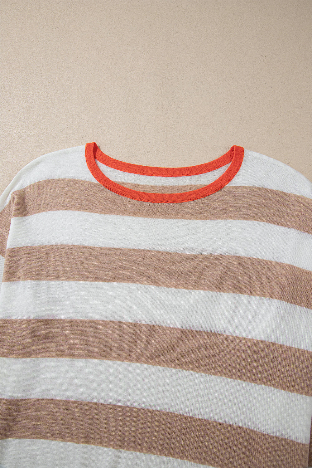Apricot Colorblock Striped Round Neck Drop Shoulder Sweater Sweaters JT's Designer Fashion